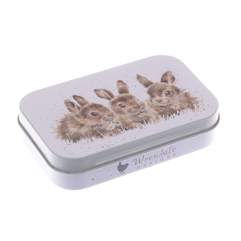 Mini-Dose Daisy Chain mit Hasen – innen und außen bebilderte Dose aus Carbonstahl von Wrendale Designs