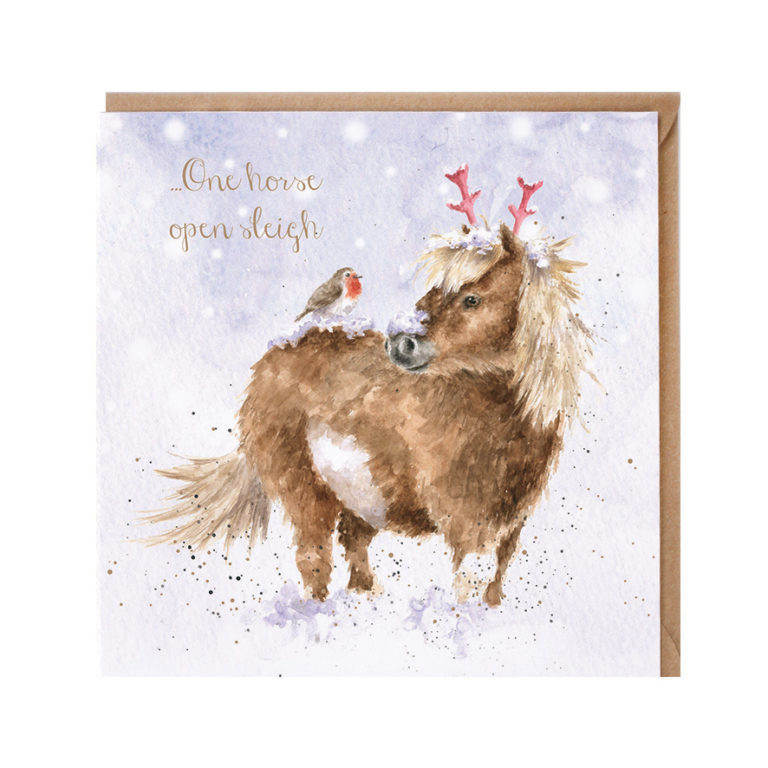 One horse open sleigh – Weihnachtskarte mit Pferd und Rotkehlchen von Wrendale Designs